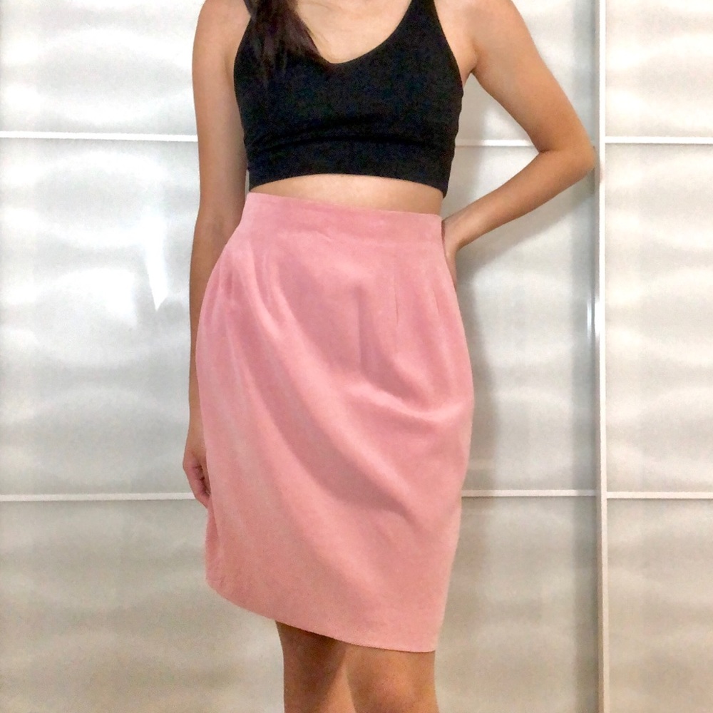 vintage blush pink silk skirt